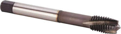 Kennametal - M12x1.75 Metric 3 Flute 6HX Plug Spiral Flute Tap - Powdered Metal, TiN/CrC/C Finish, 110mm OAL, Left Hand Flute, Right Hand Thread, Series T620 - Exact Tool & Supply