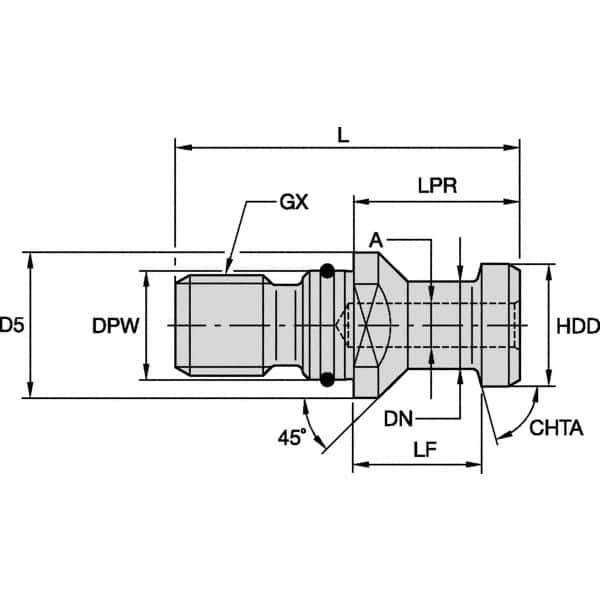 Kennametal - B Style, DV40 Taper, M16x2 Thread, 75° Angle Radius, Standard Retention Knob - 2-1/8" OAL, 0.7468" Knob Diam, 1.0236" from Knob to Flange, 0.6681" Pilot Diam, 0.2776" Coolant Hole, Through Coolant - Exact Tool & Supply