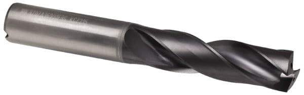 Kennametal - 21mm 180° Spiral Flute Solid Carbide Screw Machine Drill Bit - Multilayer TiAlN Finish, Right Hand Cut, 86mm Flute Length, 141mm OAL, Flat-Bottom Point, Straight Shank, Through Coolant - Exact Tool & Supply