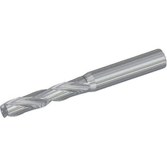 Kennametal - 9/16" 180° Spiral Flute Solid Carbide Screw Machine Drill Bit - Bright Finish, Right Hand Cut, 65mm Flute Length, 115mm OAL, Flat-Bottom Point, Straight Shank, Through Coolant - Exact Tool & Supply