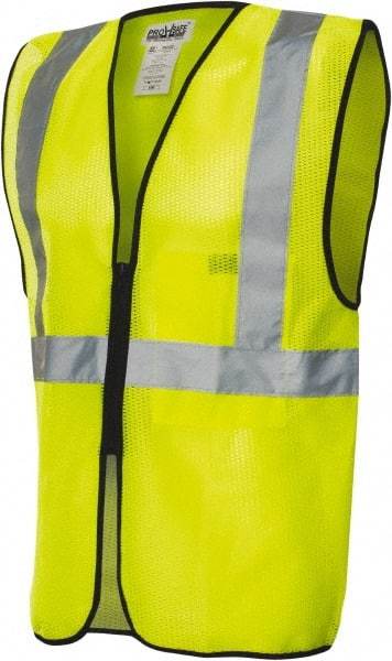 PRO-SAFE - Size S/M High Visibility Yellow Mesh General Purpose Vest - 42" Chest, ANSI 107-2010, Zipper Closure, 1 Pocket, Polyester - Exact Tool & Supply