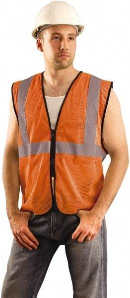 PRO-SAFE - Size 2X/3XL High Visibility Orange Mesh General Purpose Vest - 58" Chest, ANSI 107-2010, Zipper Closure, 1 Pocket, Polyester - Exact Tool & Supply
