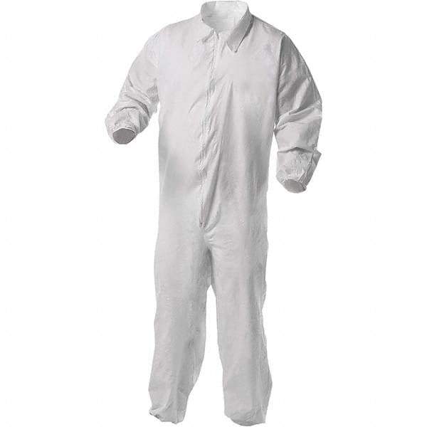 KleenGuard - Size 4XL Film Laminate General Purpose Coveralls - White, Zipper Closure, Elastic Cuffs, Elastic Ankles, Serged Seams - Exact Tool & Supply