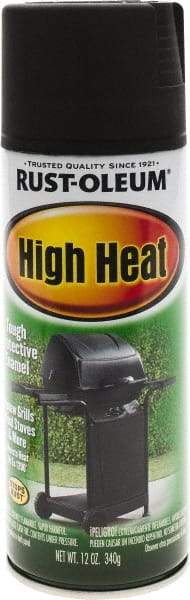 Rust-Oleum - Black, Satin, High-Heat Spray Paint - 10 to 12 Sq Ft per Can, 12 oz Container, Use on Metal - Exact Tool & Supply