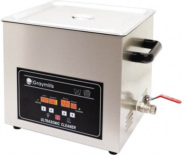 Graymills - Bench Top Water-Based Ultrasonic Cleaner - 1.7 Gal Max Operating Capacity, 304 Stainless Steel Tank, 304.8mm High x 13" Long x 7" Wide, 120 Input Volts - Exact Tool & Supply