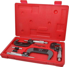 Value Collection - 0 to 3" Range, 3 Piece Mechanical Outside Micrometer Set - 0.0001" Graduation, 0.000160, 0.000200 Accuracy, Ratchet Stop Thimble - Exact Tool & Supply