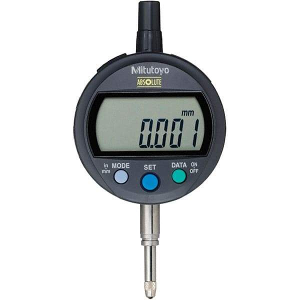 Mitutoyo - 0 to 12.7mm Range, 0.001mm Graduation, Electronic Drop Inidicator - Flat Back, 0.003mm Accuracy, LCD Display, Metric - Exact Tool & Supply