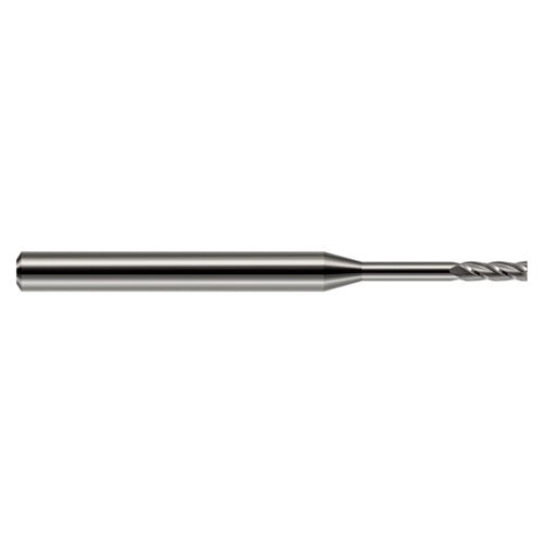 Miniature End Mills - Long Reach, Standard Flute - 0.0600″ Cutter Diameter × 0.1800″ Length of Cut × 0.7200″ Reach Carbide Square End Mill, 4 Flutes - Exact Tool & Supply