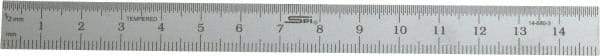 SPI - 150mm Long, 0.5, 1mm Graduation, Flexible Steel Rule - Metric Graduation Style, 1/2" Wide, Silver, Satin Chrome Finish - Exact Tool & Supply