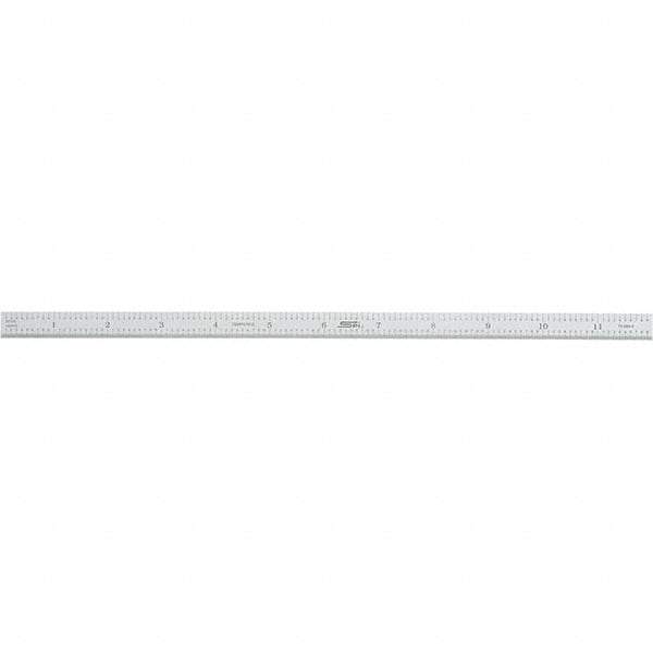 SPI - 12" Long, 1/100, 1/10" and 0.5, 1mm Graduation, Flexible Steel Rule - Decimal/Metric Graduation Style, 1/2" Wide, Silver, Satin Chrome Finish - Exact Tool & Supply