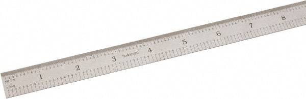SPI - 18" Long, 1/100, 1/10" and 0.5, 1mm Graduation, Flexible Steel Rule - Decimal/Metric Graduation Style, 3/4" Wide, Silver, Satin Chrome Finish - Exact Tool & Supply
