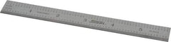 SPI - 6" Long, 1/100, 1/10" and 0.5, 1mm Graduation, Rigid Steel Rule - Decimal/Metric Graduation Style, 3/4" Wide, Silver, Satin Chrome Finish - Exact Tool & Supply