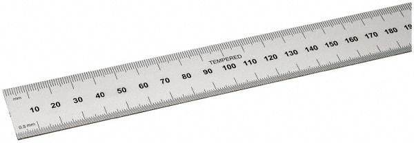 SPI - 18" Long, 0.5, 1mm Graduation, Rigid Steel Rule - Metric Graduation Style, 1-1/8" Wide, Silver, Satin Chrome Finish - Exact Tool & Supply