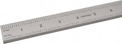 SPI - 24" Long, 1/100, 1/10" and 0.5, 1mm Graduation, Rigid Steel Rule - Decimal/Metric Graduation Style, 1-1/8" Wide, Silver, Satin Chrome Finish - Exact Tool & Supply