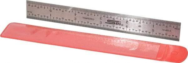 SPI - 6" Long, 1/64, 1/32, 1/16, 1/8" Graduation, Rigid Steel Rule - 4R Graduation Style, 3/4" Wide, Silver - Exact Tool & Supply