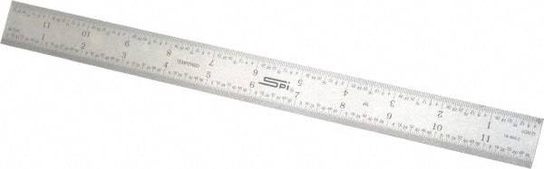 SPI - 12" Long, 1/64, 1/32, 1/16, 1/8" Graduation, Rigid Steel Rule - 4R Graduation Style, 1" Wide, Silver - Exact Tool & Supply