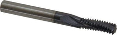 Accupro - M8x1.25 Metric Coarse, 0.235" Cutting Diam, 3 Flute, Solid Carbide Helical Flute Thread Mill - Internal Thread, 5/8" LOC, 57mm OAL, 1/4" Shank Diam - Exact Tool & Supply