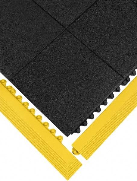 Wearwell - 39" Long x 3" Wide x 5/8" Thick, Anti-Fatigue Modular Matting Ramp Edge - Female, Yellow, For Dry & Wet Areas, Series 572 - Exact Tool & Supply