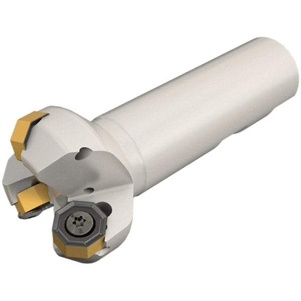 Iscar - 45° Lead Angle, 35.4mm Max Cut Diam, 25mm Min Cut Diam, 3.5mm Max Depth of Cut, Indexable Chamfer and Angle End Mill - 2 Inserts, ONMU 0505 Insert Style, 100mm Overall Length, Through Coolant, Straight Shank - Exact Tool & Supply