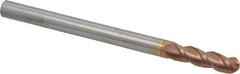 Accupro - 7/16" Diam, 1-1/2" LOC, 3 Flute Solid Carbide Ball End Mill - TiCN Finish, Single End, 6" OAL, 7/16" Shank Diam, Spiral Flute - Exact Tool & Supply