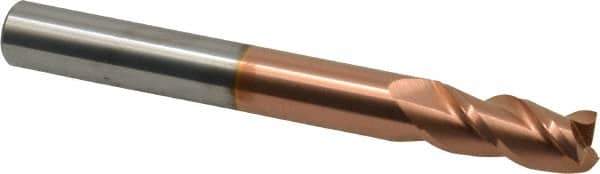 Accupro - 7/16", 1" LOC, 7/16" Shank Diam, 4" OAL, 3 Flute, Solid Carbide Square End Mill - Single End, TiCN Finish, Spiral Flute, 40° Helix, Centercutting, Right Hand Cut, Right Hand Flute - Exact Tool & Supply