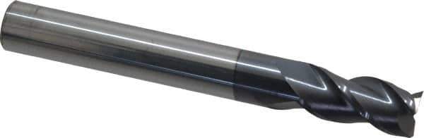 Accupro - 1/2", 1" LOC, 1/2" Shank Diam, 4" OAL, 3 Flute, Solid Carbide Square End Mill - Single End, AlTiN Finish, Spiral Flute, 40° Helix, Centercutting, Right Hand Cut, Right Hand Flute - Exact Tool & Supply