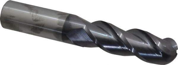 Accupro - 1" Diam, 3" LOC, 3 Flute Solid Carbide Ball End Mill - AlTiN Finish, Single End, 6" OAL, 1" Shank Diam, Spiral Flute - Exact Tool & Supply