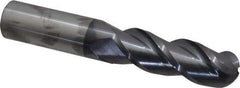 Accupro - 1" Diam, 3" LOC, 3 Flute Solid Carbide Ball End Mill - AlTiN Finish, Single End, 6" OAL, 1" Shank Diam, Spiral Flute - Exact Tool & Supply