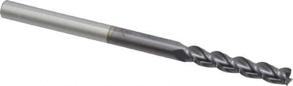 Accupro - 3/16", 1" LOC, 3/16" Shank Diam, 3" OAL, 3 Flute, Solid Carbide Square End Mill - Single End, AlTiN Finish, Spiral Flute, 40° Helix, Centercutting, Right Hand Cut, Right Hand Flute - Exact Tool & Supply