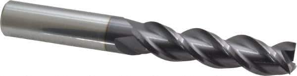 Accupro - 1/2", 2" LOC, 1/2" Shank Diam, 4" OAL, 3 Flute, Solid Carbide Square End Mill - Single End, AlTiN Finish, Spiral Flute, 40° Helix, Centercutting, Right Hand Cut, Right Hand Flute - Exact Tool & Supply
