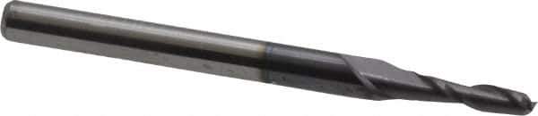 Accupro - 2mm, 8mm LOC, 3mm Shank Diam, 38mm OAL, 2 Flute, Solid Carbide Square End Mill - Single End, AlTiN Finish, Spiral Flute, 30° Helix, Centercutting, Right Hand Cut, Right Hand Flute - Exact Tool & Supply