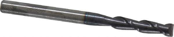 Accupro - 3mm, 12mm LOC, 3mm Shank Diam, 38mm OAL, 2 Flute, Solid Carbide Square End Mill - Single End, AlTiN Finish, Spiral Flute, 40° Helix, Centercutting, Right Hand Cut, Right Hand Flute - Exact Tool & Supply