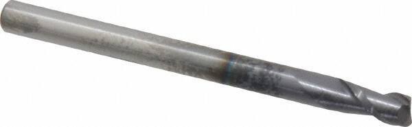 Accupro - 4mm, 8mm LOC, 4mm Shank Diam, 50mm OAL, 2 Flute, Solid Carbide Square End Mill - Single End, AlTiN Finish, Spiral Flute, 40° Helix, Centercutting, Right Hand Cut, Right Hand Flute - Exact Tool & Supply