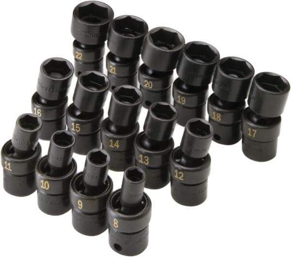 SK - 15 Piece 3/8" Drive Standard Impact Socket Set - 6 Points, 8 to 21mm, Metric Measurement Standard - Exact Tool & Supply