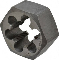 Interstate - 1-1/16 - 18 UNEF Thread, 2" Hex, Right Hand Thread, Hex Rethreading Die - Carbon Steel, 1" Thick - Exact Tool & Supply