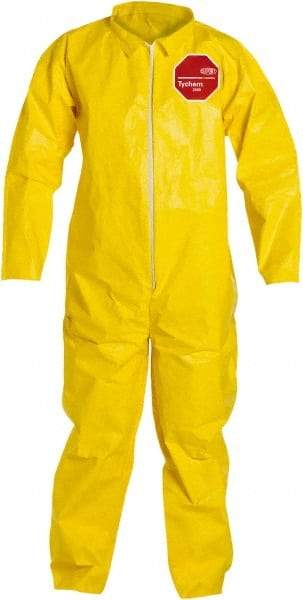 Dupont - Size XL PE Film Chemical Resistant Coveralls - Yellow, Zipper Closure, Open Cuffs, Open Ankles, Serged Seams - Exact Tool & Supply