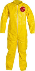 Dupont - Size XL PE Film Chemical Resistant Coveralls - Yellow, Zipper Closure, Open Cuffs, Open Ankles, Serged Seams - Exact Tool & Supply