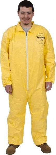 Dupont - Size M PE Film Chemical Resistant Coveralls - Yellow, Zipper Closure, Elastic Cuffs, Elastic Ankles, Serged Seams - Exact Tool & Supply