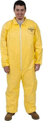Dupont - Size M PE Film Chemical Resistant Coveralls - Yellow, Zipper Closure, Elastic Cuffs, Elastic Ankles, Serged Seams - Exact Tool & Supply