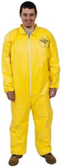 Dupont - Size L PE Film Chemical Resistant Coveralls - Yellow, Zipper Closure, Elastic Cuffs, Elastic Ankles, Serged Seams - Exact Tool & Supply