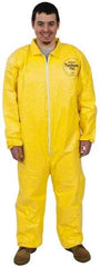 Dupont - Size XL PE Film Chemical Resistant Coveralls - Yellow, Zipper Closure, Elastic Cuffs, Elastic Ankles, Serged Seams - Exact Tool & Supply