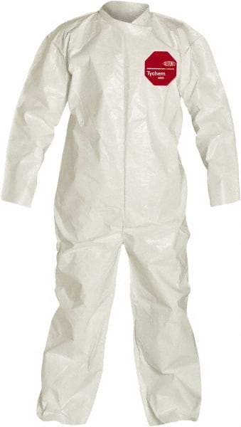 Dupont - Size M Saranex Chemical Resistant Coveralls - White, Zipper Closure, Open Cuffs, Open Ankles, Bound Seams - Exact Tool & Supply
