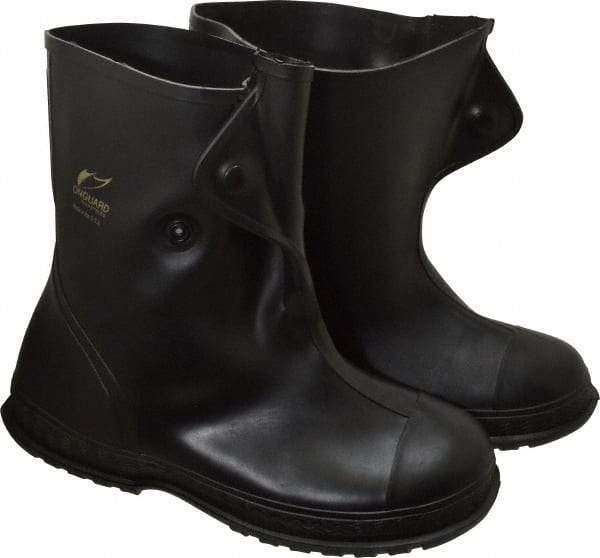 Dunlop Protective Footwear - Men's 8-9 Rain & Cold Resistant Overshoes - 10" High, Plain Toe, Nonslip & 4-Way Cleated Sole, PVC Upper, Black - Exact Tool & Supply