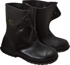 Dunlop Protective Footwear - Men's 8-9 Rain & Cold Resistant Overshoes - 10" High, Plain Toe, Nonslip & 4-Way Cleated Sole, PVC Upper, Black - Exact Tool & Supply
