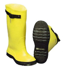 Dunlop Protective Footwear - Men's 12 Rain & Cold Resistant Overboots - 17" High, Plain Toe, Self Cleaning & Cleated Sole, PVC Upper, Yellow, Adjustable Polyester Strap, Buckles & Snaps - Exact Tool & Supply