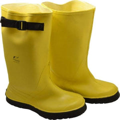 Dunlop Protective Footwear - Men's 13 Rain & Cold Resistant Overboots - 17" High, Plain Toe, Self Cleaning & Cleated Sole, PVC Upper, Yellow, Adjustable Polyester Strap, Buckles & Snaps - Exact Tool & Supply