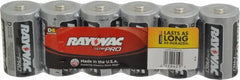 Rayovac - Size D, Alkaline, 6 Pack, Standard Battery - 1.5 Volts, Button Tab Terminal - Exact Tool & Supply
