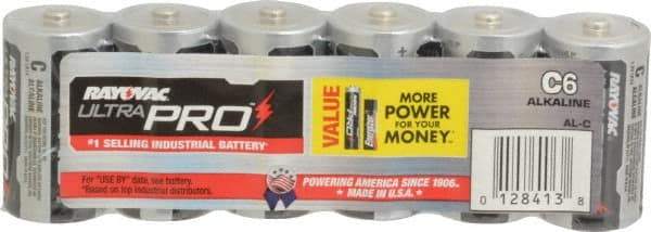 Rayovac - Size C, Alkaline, 6 Pack, Standard Battery - 1.5 Volts, Button Tab Terminal - Exact Tool & Supply