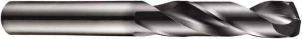 DORMER - 3.8mm 140° Spiral Flute Solid Carbide Screw Machine Drill Bit - TiAlN Finish, Right Hand Cut, 24mm Flute Length, 66mm OAL, Four Facet Split Point, Straight Shank, Through Coolant - Exact Tool & Supply