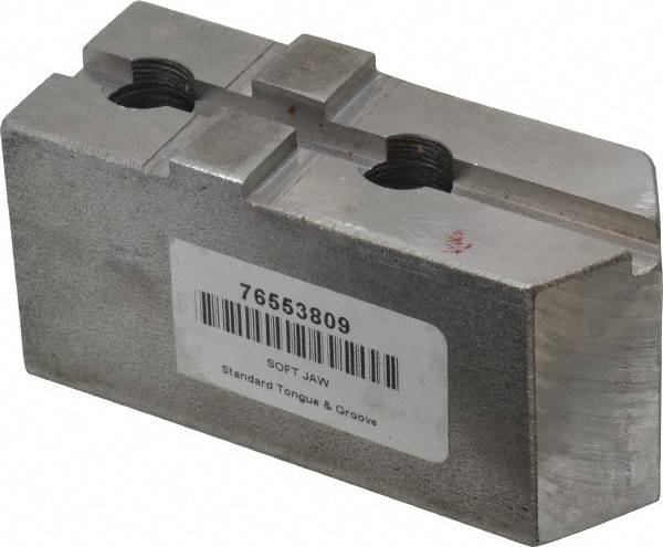 H & R Manufacturing - Tongue & Groove Attachment, Square Soft Lathe Chuck Jaw - Steel, 1-3/4" Btw Mount Hole Ctrs, 3-15/16" Long x 1-1/2" Wide x 1-7/8" High, 5/16" Groove - Exact Tool & Supply